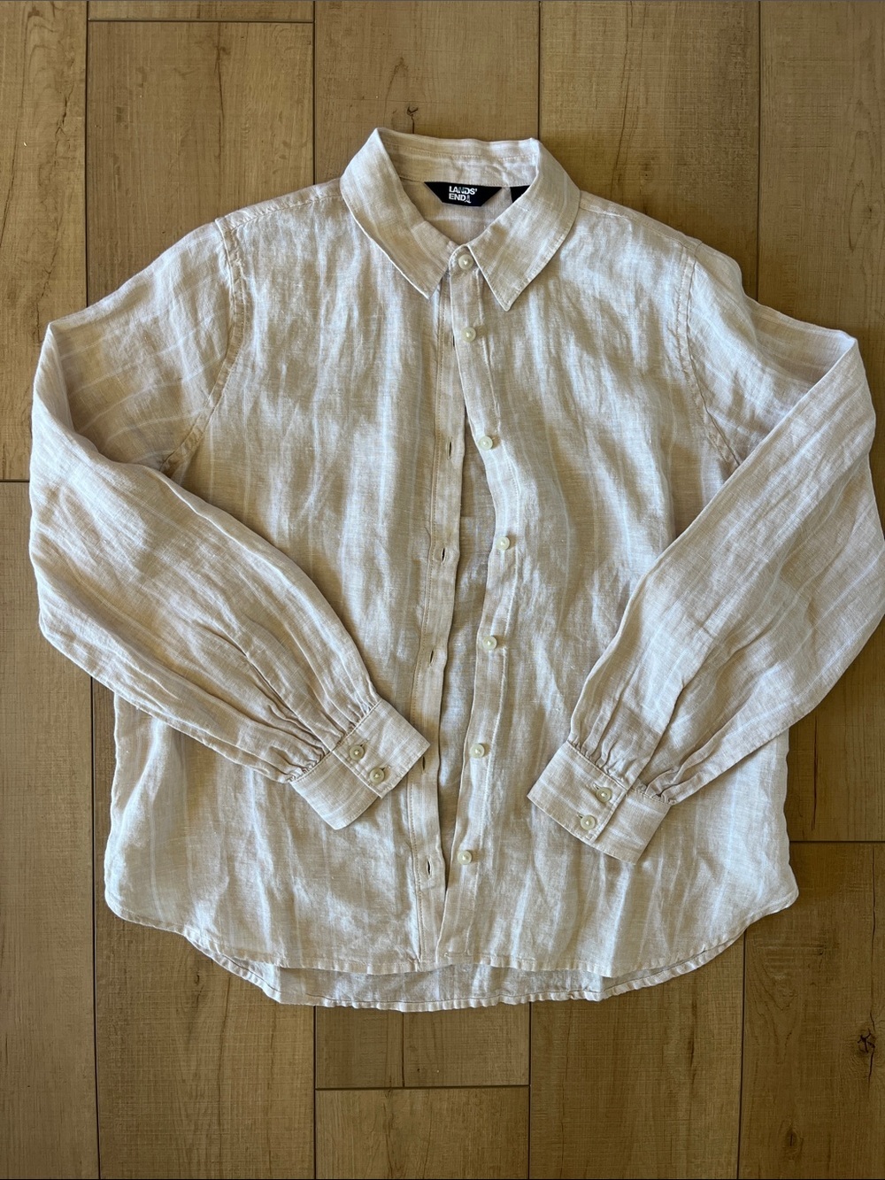 Lands' End Women's Cream Linen Button-Down Shirt